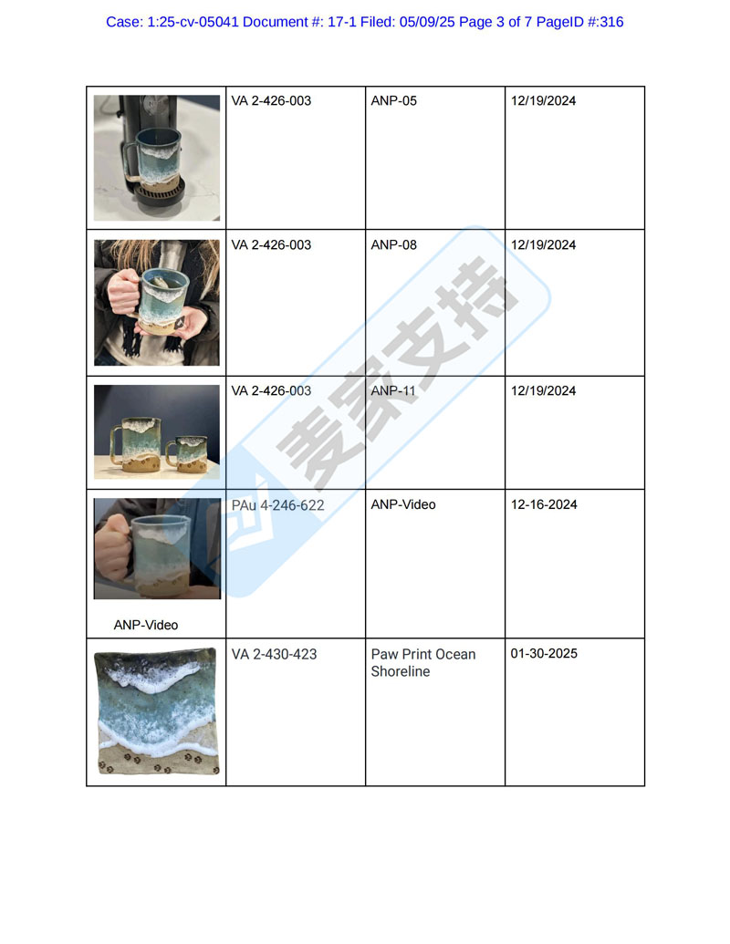 5-cv-05041，揭秘TRO匿名案，爪印海岸线系列陶瓷杯版权维权进行时！"
