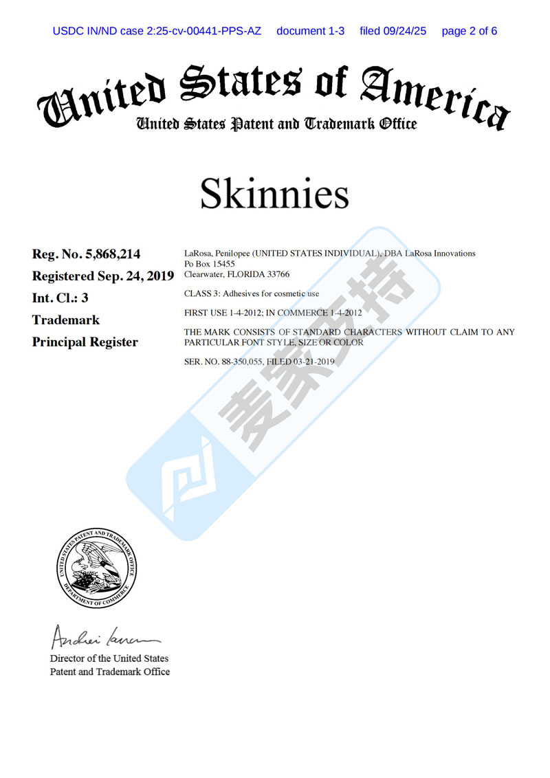 5-cv-00441，Skinnies等三大商标发起维权！跨境卖家速查自保"