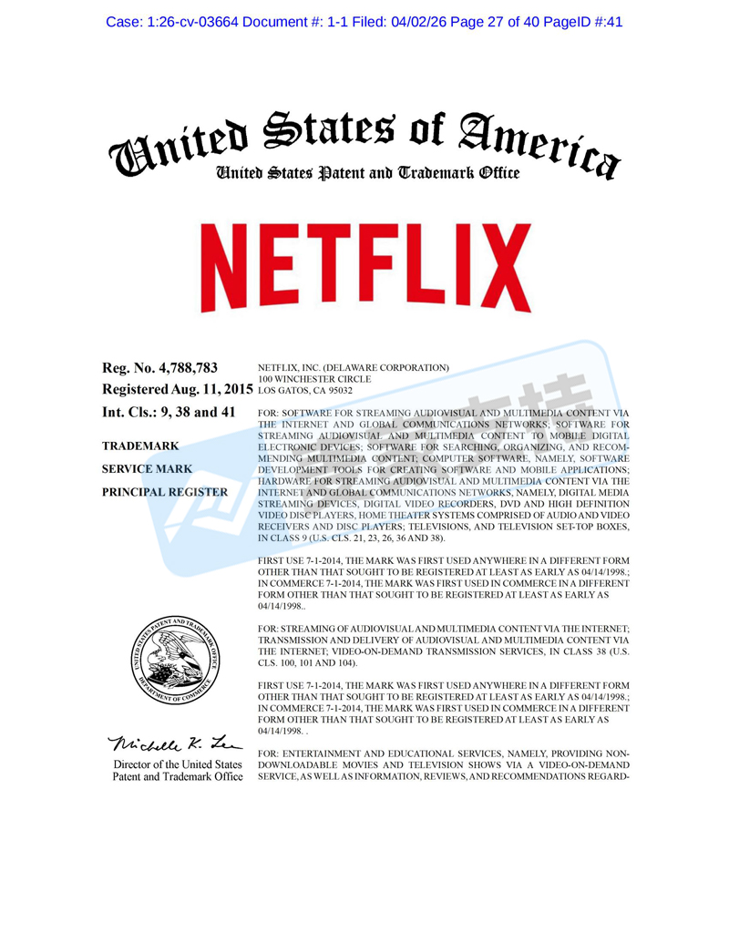 6-cv-03664,杀疯了!GBC律所代理Netflix连发三案!这些商标有侵权风险!"