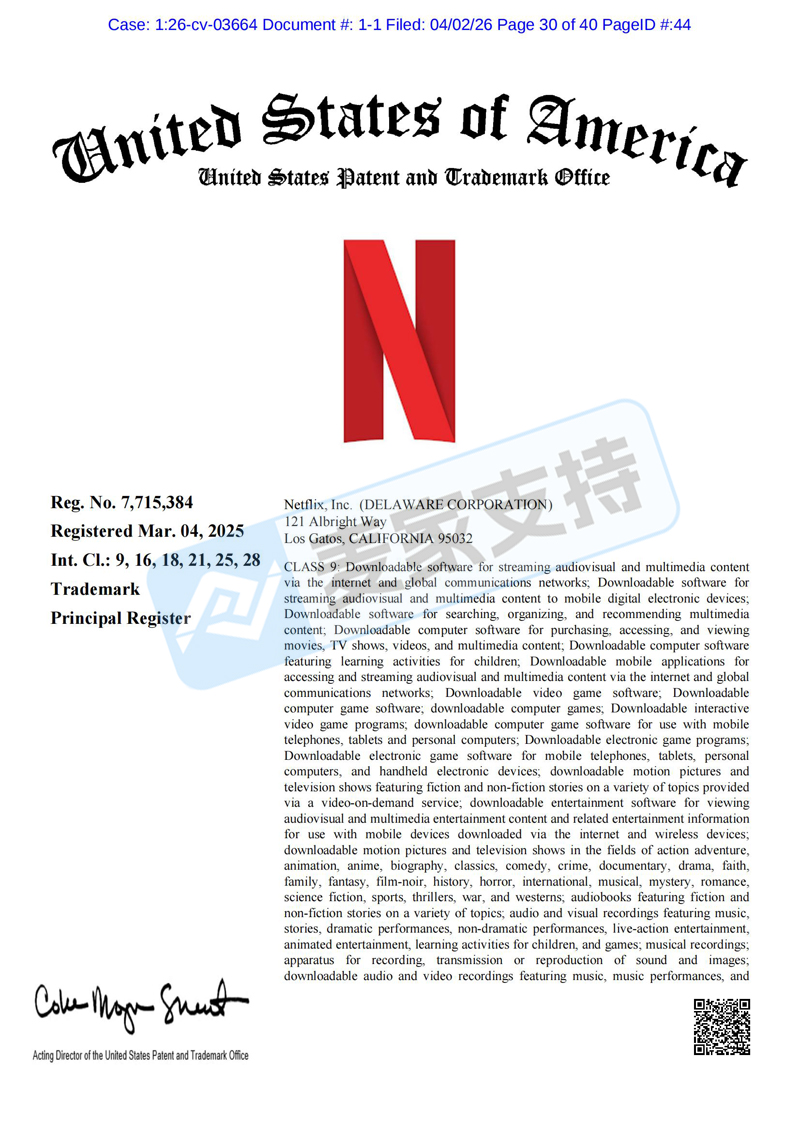 6-cv-03664,杀疯了!GBC律所代理Netflix连发三案!这些商标有侵权风险!"