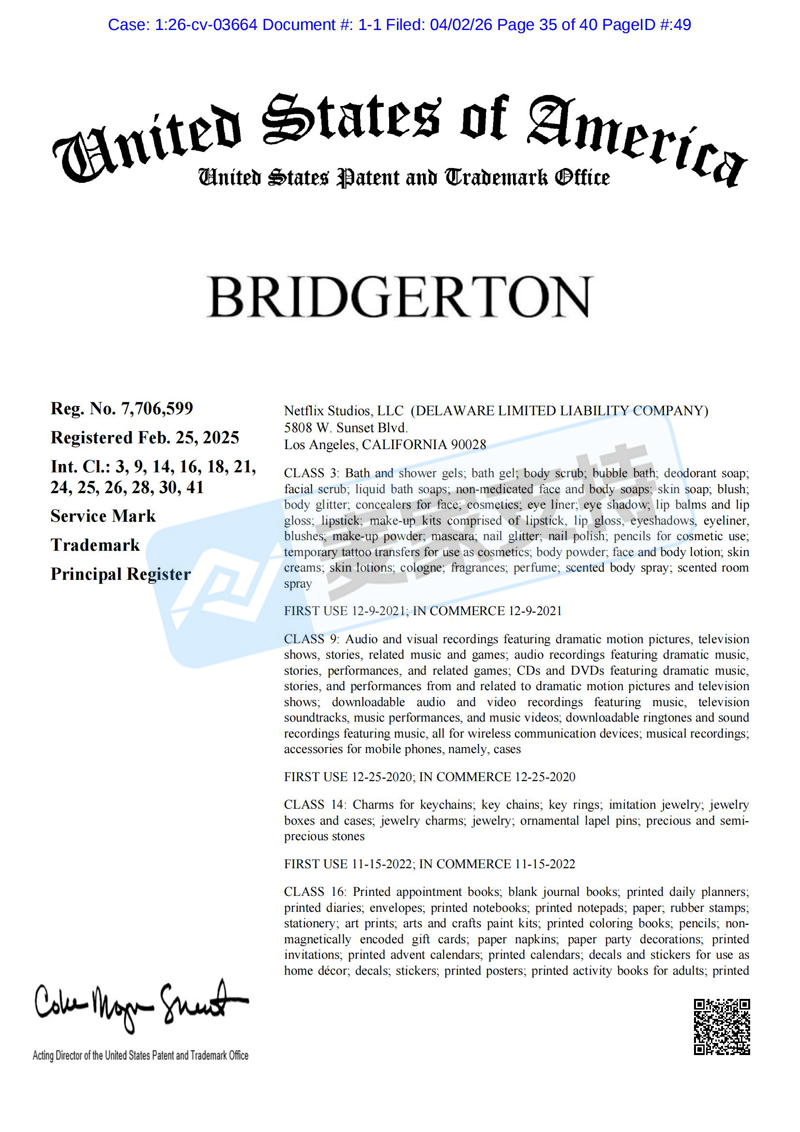 6-cv-03664,杀疯了!GBC律所代理Netflix连发三案!这些商标有侵权风险!"