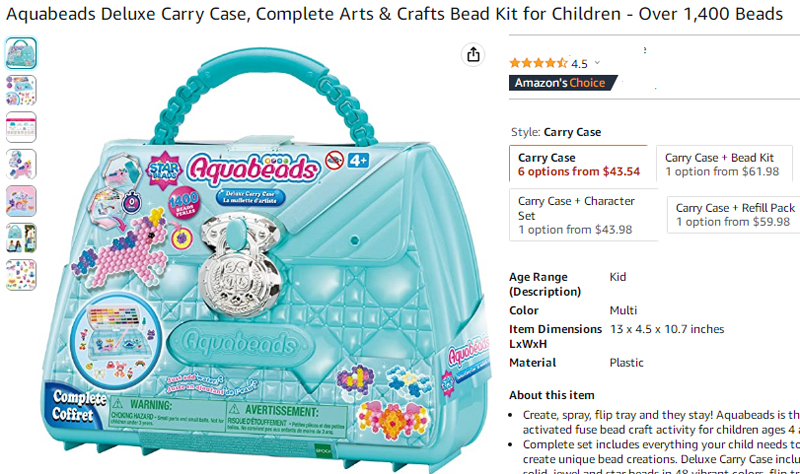 Aquabeads Deluxe Carry Case, Complete Arts & Crafts Bead Kit for Children -  Over 1,400 Beads