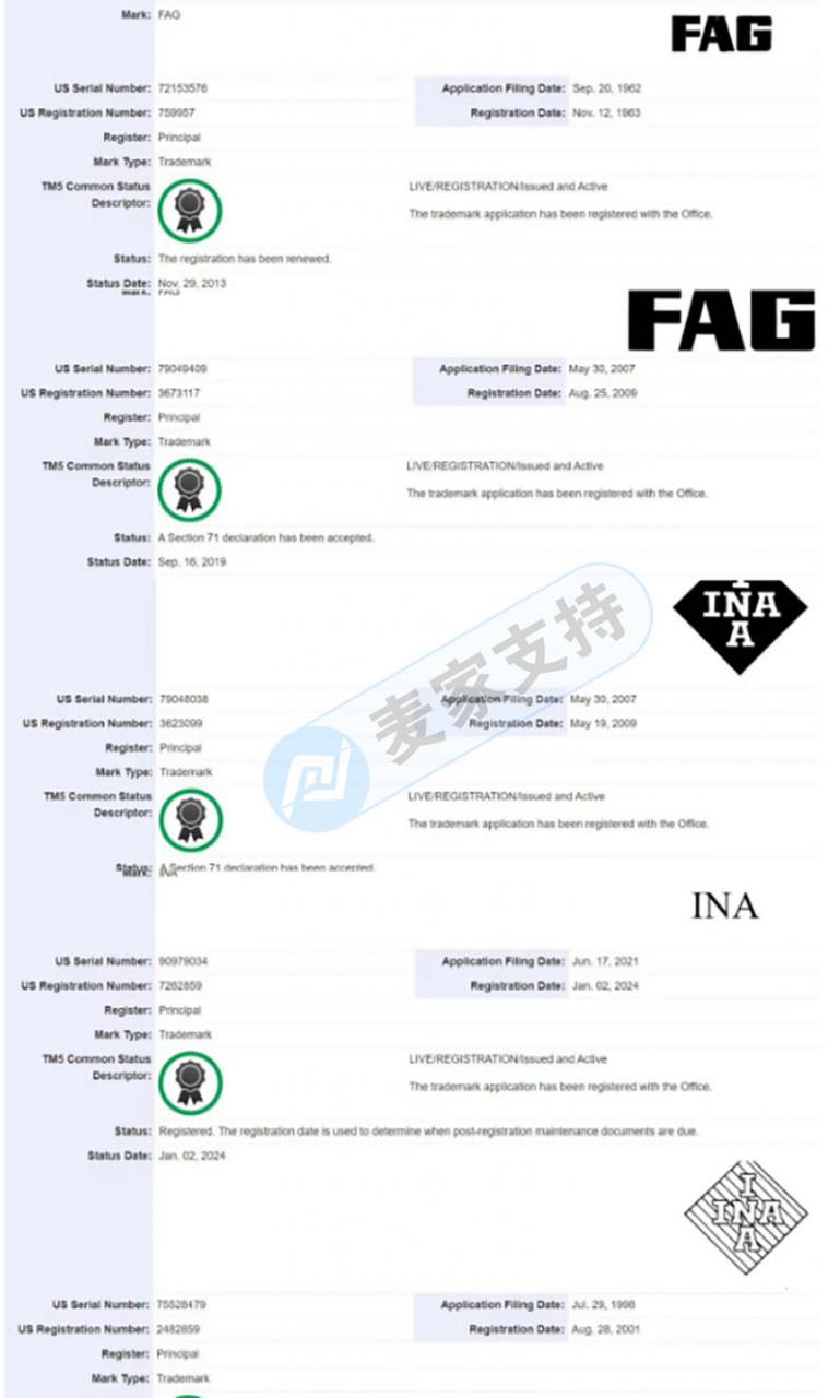 已获批TRO！FAG、INA汽车配件商标维权，速排查此类词！