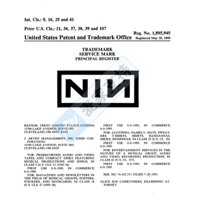 新品牌维权！GBC代理知名工业摇滚乐队——NINE INCH NAILS九寸钉乐队发起商标诉讼！