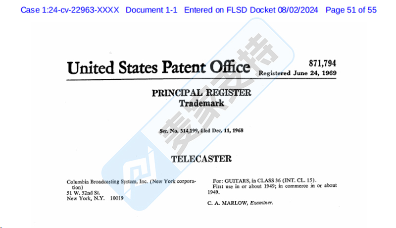 4-cv-22963，Fender公司委托BSF律所发起TRO维权，涉及这些商标"