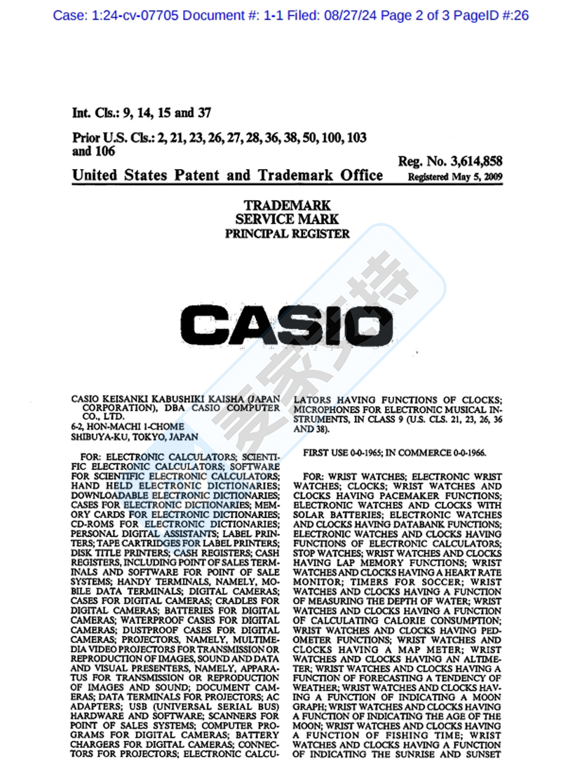 4-cv-07705，Casio卡西欧再次高举商标维权大旗，跨境卖家速查"