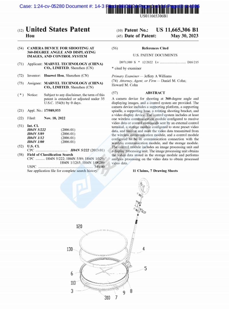4-cv-05280，揭秘匿名专利TRO案件，Marvel360°无死角拍照设备4个专利参与维权"
