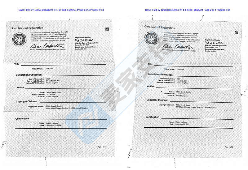 4-cv-12153，TRO新案速递！David代理伦敦艺术家4张新版权维权！"