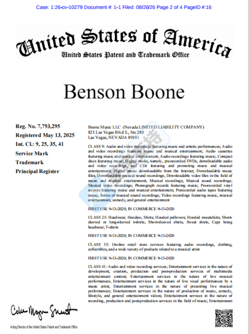 BENSON BOONE商标注册信息